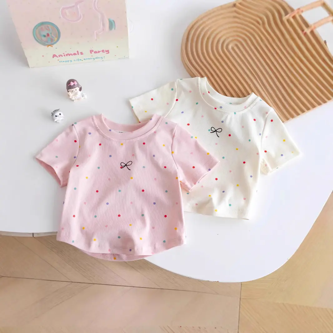 KAOS ANAK CEWEK ATASAN LENGAN PENDEK KAOS POLKA WARNA WARNI PITA