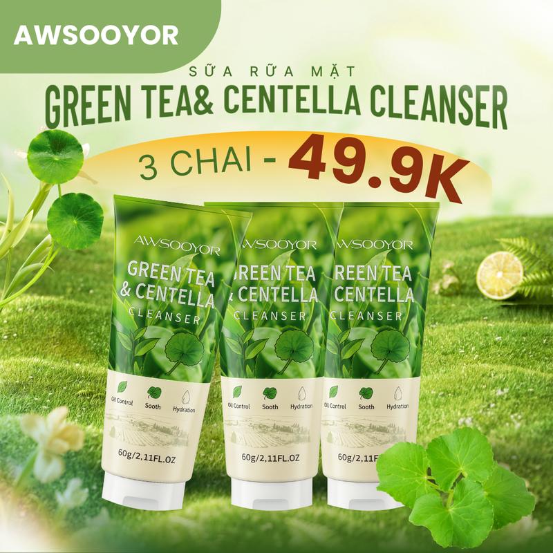 AWSOOYOR sữa rửa mặt trà xanh rau má 2 chai 39.9K 60ml Làm sạch dịu nhẹ Cấp ẩm sâu giảm bong tróc cảm Dành cả Nam và Nữ | Cảm cho da nhạy