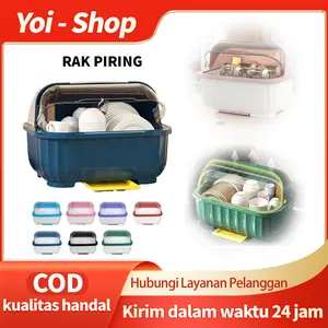 Yoi - Rak Pengering Mangkok Air / Rak Piring Plastik Dengan Tutup / Tempat Alat Makan Mangkok Sendok / Sendok Rak Dapur Penyimpanan