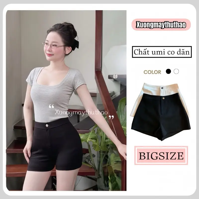 [ SÉT 2 QUẦN ] Quần short nữ cạp cao chất umi co dãn cài cúc | BigBuy360 - bigbuy360.vn