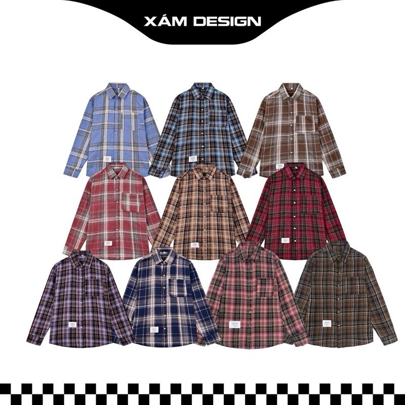 Áo Sơ Mi Kẻ Caro Flannel Nam Nữ Dài Tay Mix Túi Ngực Phong Cách Thời Trang Trẻ Trung Năng Động . Menswear Shirt Có Cổ