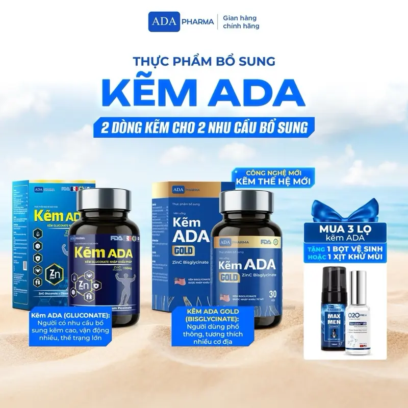 Kẽm ADA chính hãng - ADA Gluconate & ADA Bisglycinate - Hỗ trợ tăng cường sức khỏe.