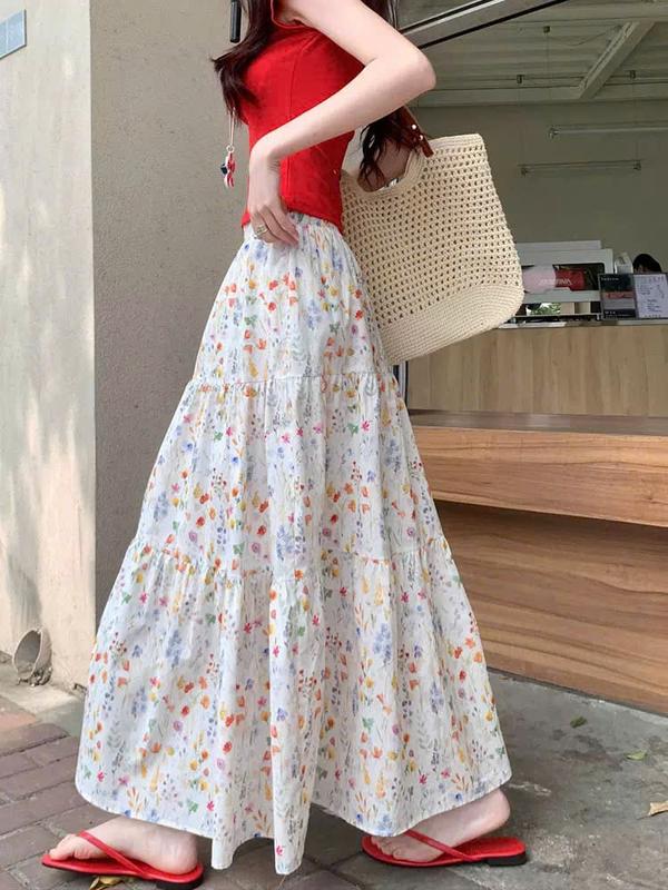 HÀNG ĐẸP-GIÁ MỞ BÁN Chân váy maxi hoa vintage nhiều màu 3 tầng dáng dài 84 cm và 92 cm có lót mùa hè nhẹ nhàng dịu dàng nữ tính - Mysmin Store CVH689