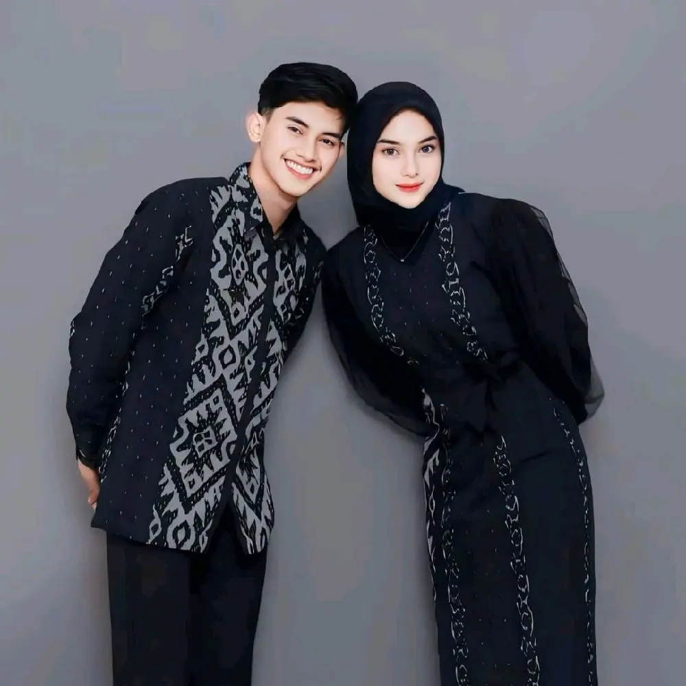 PADMA HITAM set couple Kain Tenun Troso Jepara Murah berkualitas motif premium etnik warna hitam Baju Wanita Setelan Gamis Pasangan Katun Keluarga Polos Koko Muslim