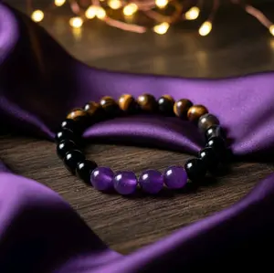Tiger Eye Original Gelang Asli kombinasi Ungu dan Hitam High Grade 8mm, 10mm