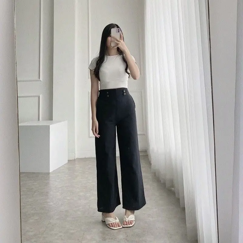 Lova - Rok Jeans Wanita Korean Style Higwaist Belah Samping Rok Midi Lenght A-line 4