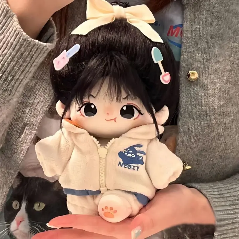 【Boneka + Pakaian】Ready Stock 20cm Cotton Doll with Skeleton, Plush Toy Doll ，Boneka Kapas Crazy and Cute Hair Doll, Non Attribute Naked Doll Set, Girl in Baby Clothes 0