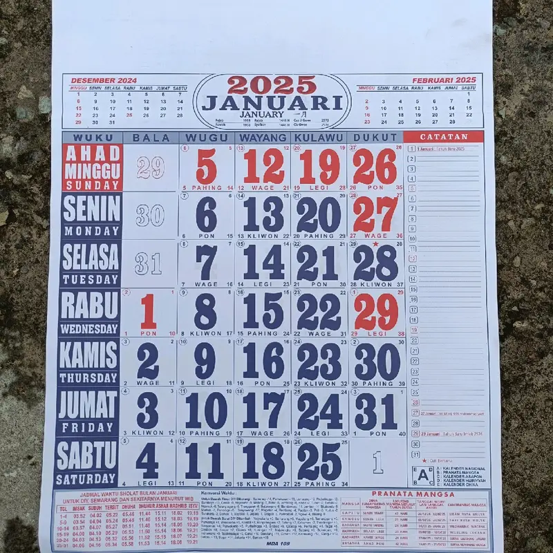 KODE MDA 109 II Kalender Nasional 2025 KALENDER JUMBO 2025 / Kalender Dinding JUMBO 2025 41x60cm 0