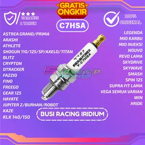BUSI RACING SUPER IRIDIUM C7HSA MIO,GRAND,SUPRA FIT,SMASH,VEGA,JUPITER Z,LEGENDA,SHOGUN,SPIN125,HAYATE,KAZE,BLITZ,FREEGO,XRIDE Karbu Sporty motor