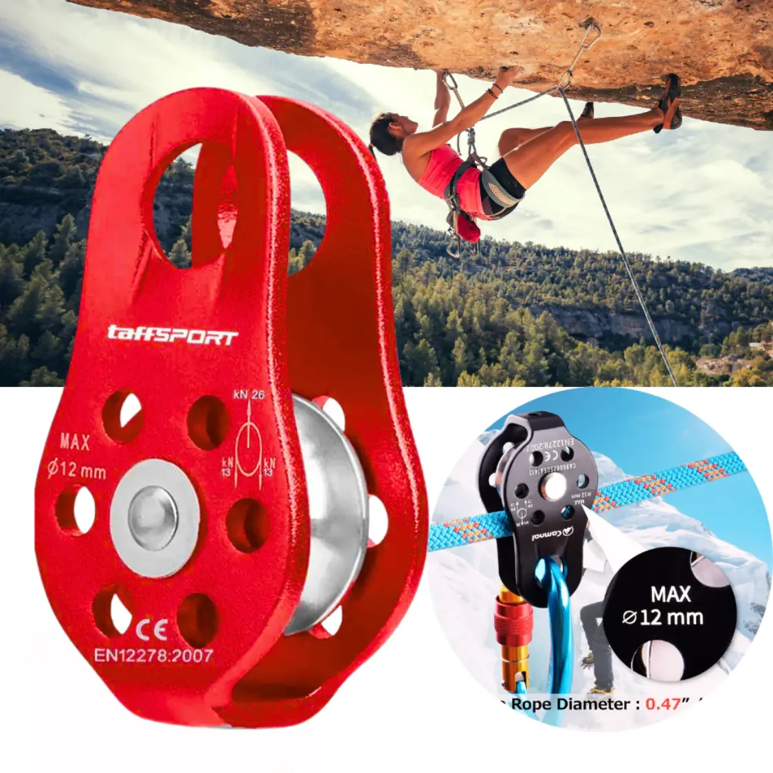 TaffSPORT Katrol Kerekan Mini Panjat Tebing 26 kN Climbing Roda Tunggal - EN12278