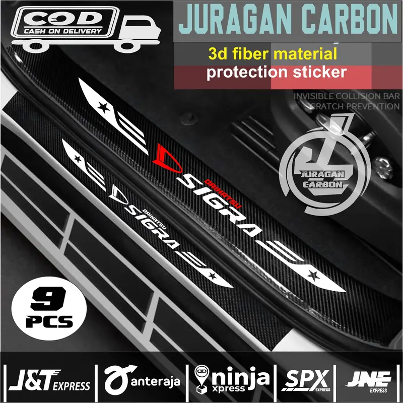 [COD] 9PCS Sticker Pelindung Sill Plate Stiker Mobil 3D Carbon Fiber Untuk MOBIL DAIHATSU SIGRA 0