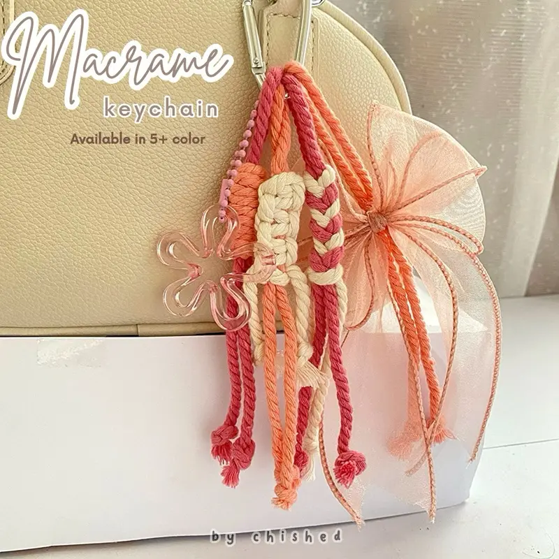 Gantungan Tas Tali Ikat Rumbai Pita/ Keychain Macrame/ Bag Charm Tali Manik 0