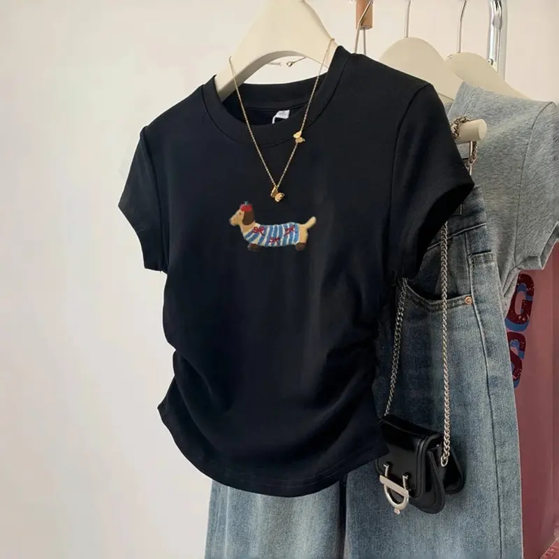 Kaos lengan pendek anak anjing hitam 0