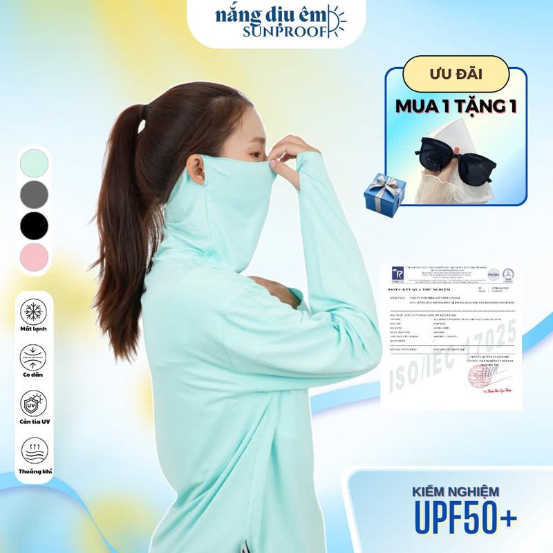 Áo chống nắng thun cao cổ chống tia UV UPF 50+ bảo vệ cổ và mặt khỏi ánh nắng Nữ Trang Phục SixMoon Sport Gym