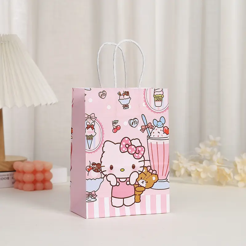Túi tote giấy Kraft, Sanirio Thiết kế Hello Kitty, Túi quà tặng tiệc sinh nhật Sanirio hoạt hình, có tay cầm, Túi quà lễ hội, Thích hợp cho đồ chơi, [COD] coolpanda7 3