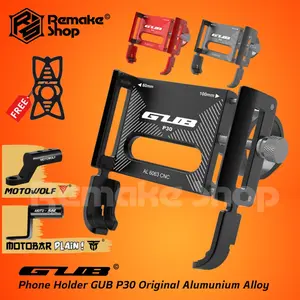 GUB P30 Original Stand Holder Hp Handphone Phone Holder Sepeda Motor Stang Spion Alumunium Alloy Full Besi Dudukan Tempat Hp Di Motor Sandaran Penyangga Tatakan Hp