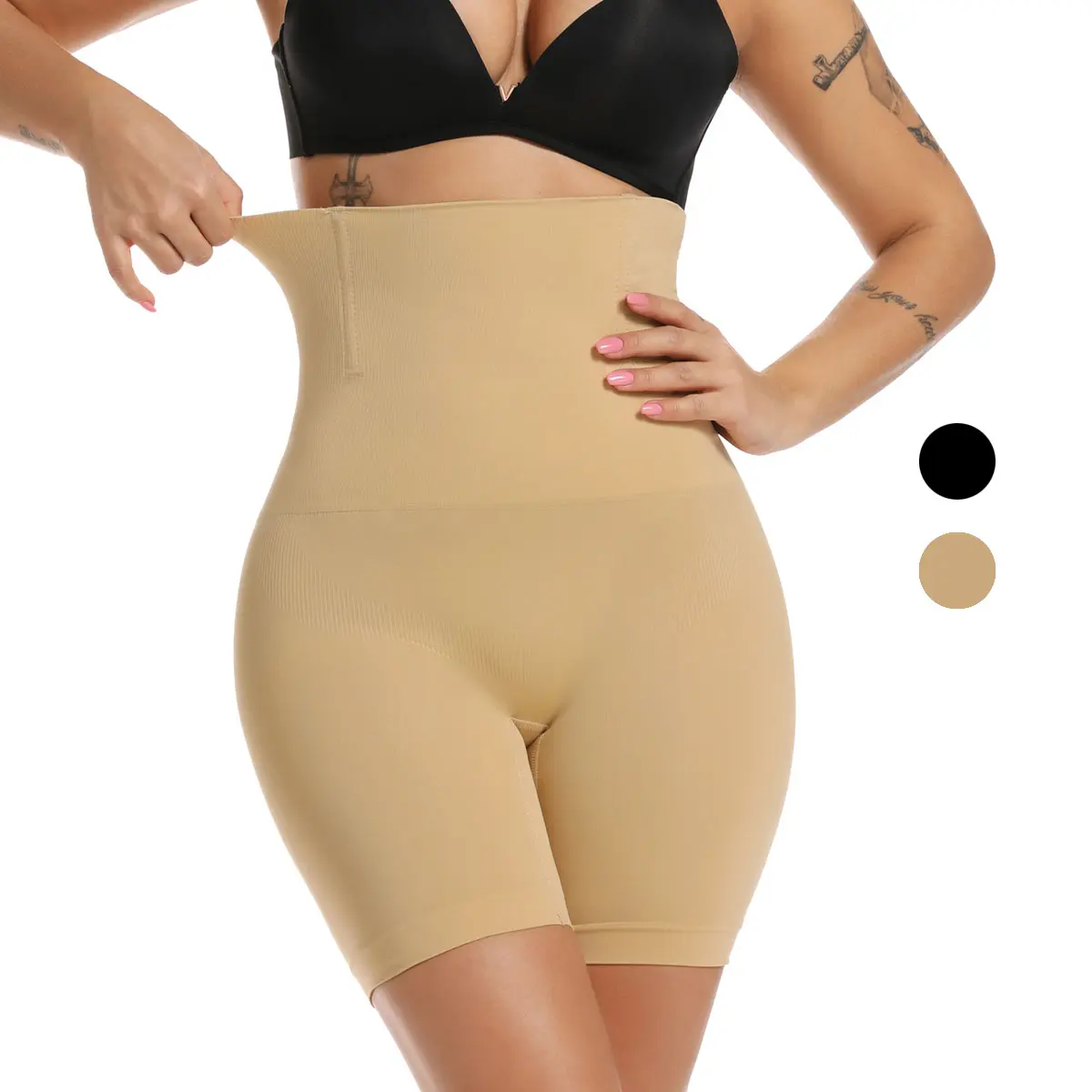 Women High-Waisted Tummy Control Bodyshaper Butt Lifter Boyshorts Briefs Comfortable Shapewear Soft Spandex Fabric Nylon Lingerie