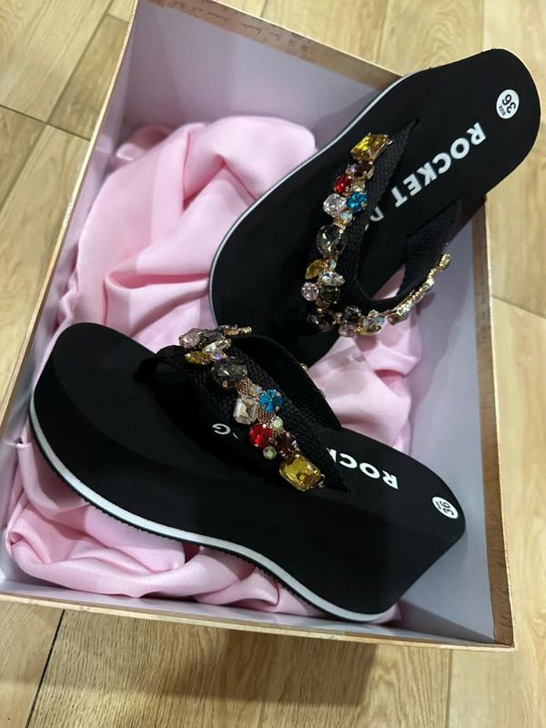  DÉP KẸP LƯỢN SÓNG QUAI DÙ ĐÍNH ĐÁ NHIỀU MÀU ĐẾ CAO 5F,7F,9F DÉP KẸP ĐÍNH ĐÁ SANG CHẢNH 