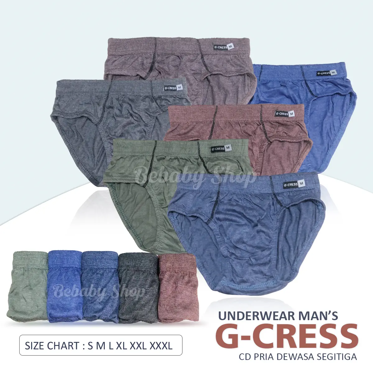 3pc 6pc Celana Dalam Pria Dewasa Segitiga G-Cress CD Brief Cowok Polos Katun M L XL XXL XXXL