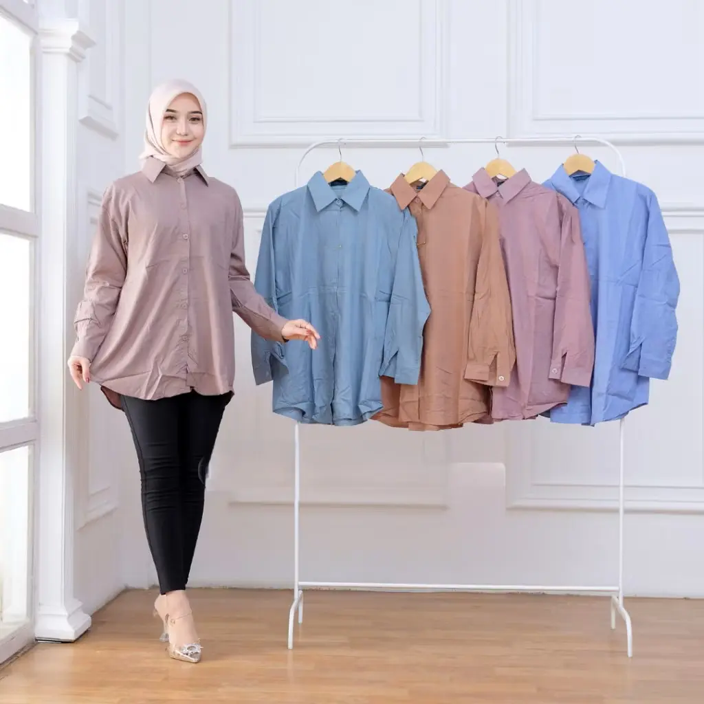 Kemeja Casual Lengan Panjang Motif Polos Bahan Rayon Twill Premium