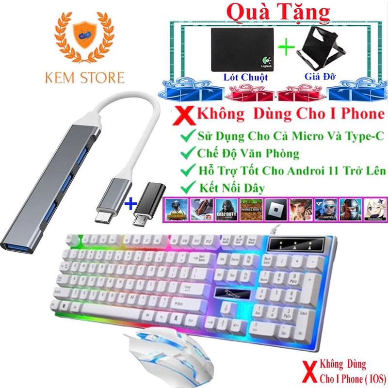  Combo OTG + Bàn Phím Chuột G21B Led 7 Màu Hỗ Trợ Minecraft Roblox FreeFire PUBG  Phụ Kiện Cho Androi 