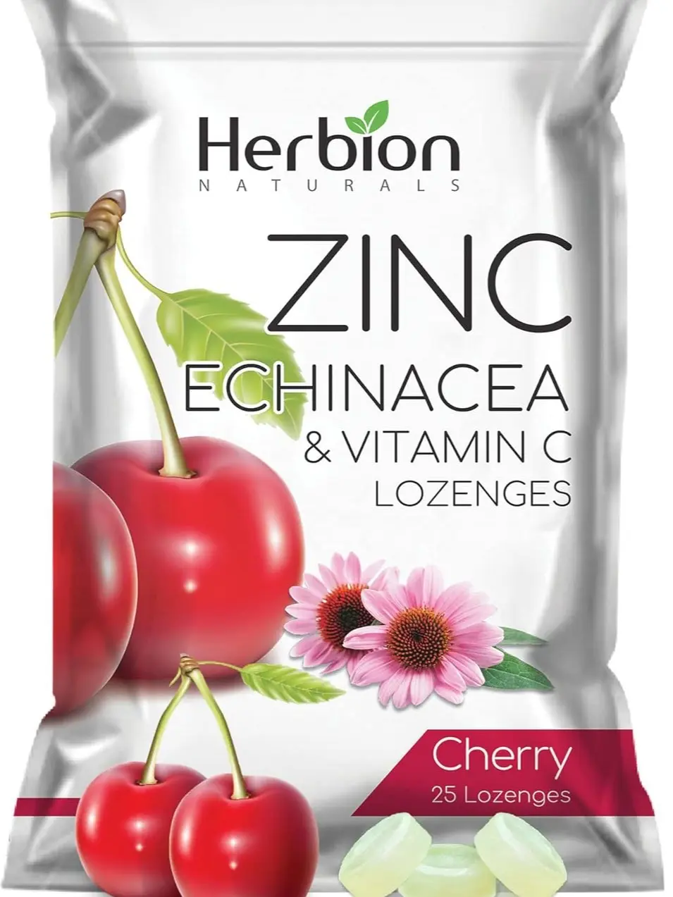 Herbion Naturals Zinc, Echinacea & Vitamin C Lozenges with Natural Cherry Flavor - 25 CT – Dietary Supplement for Adults & Children 5+ – Supports Immune System – Promotes Wellness for the Whole Family