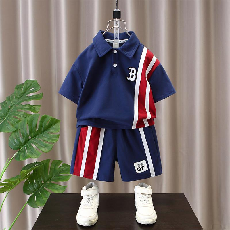 [Junnio Kid] Bộ Đồ Mùa Hè Cộc Tay Cho Bé Trai 15-55kg Chất Liệu Poly cá sấu Mềm Mát Kẻ Sọc Màu Trắng Đỏ Đơn Giản Kiểu Dáng Chuẩn Vừa Vặn