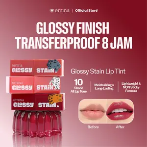 Emina Glossy Stain x Muzik Tiger 3 g - Melty Gel Lip Tint Glossy Finish, Tahan Lama dan Melembabkan