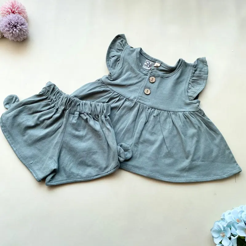 QUEBEECLOTH baju setelan baju celana pendek warna polos katun adem fashion anak bayi cewek perempuan lucu murah -luv 3