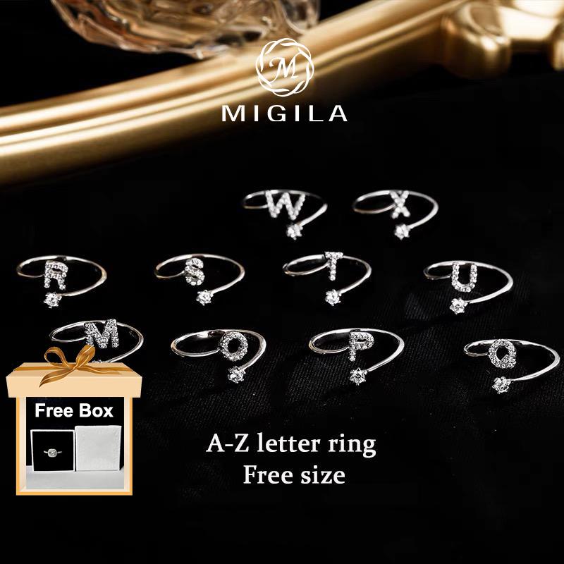 MIGILA Nhẫn Chữ Cái,Dành Cho Nữ, Nhẫn Hứa Hẹn Và Đính Hôn, Kích Thước Miễn Phí, Không Thấm Nước, Không Phai Màu, Chống Dị Ứng, Quà Tặng Cho GF