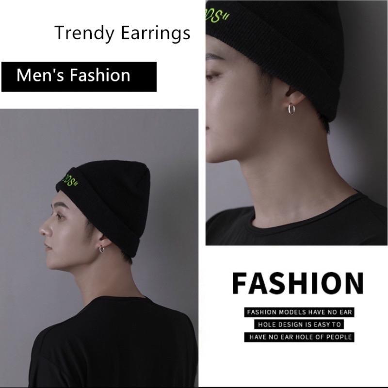 Anting jepit tanpa tindik model hoop style k-pop Silver Titanium 2