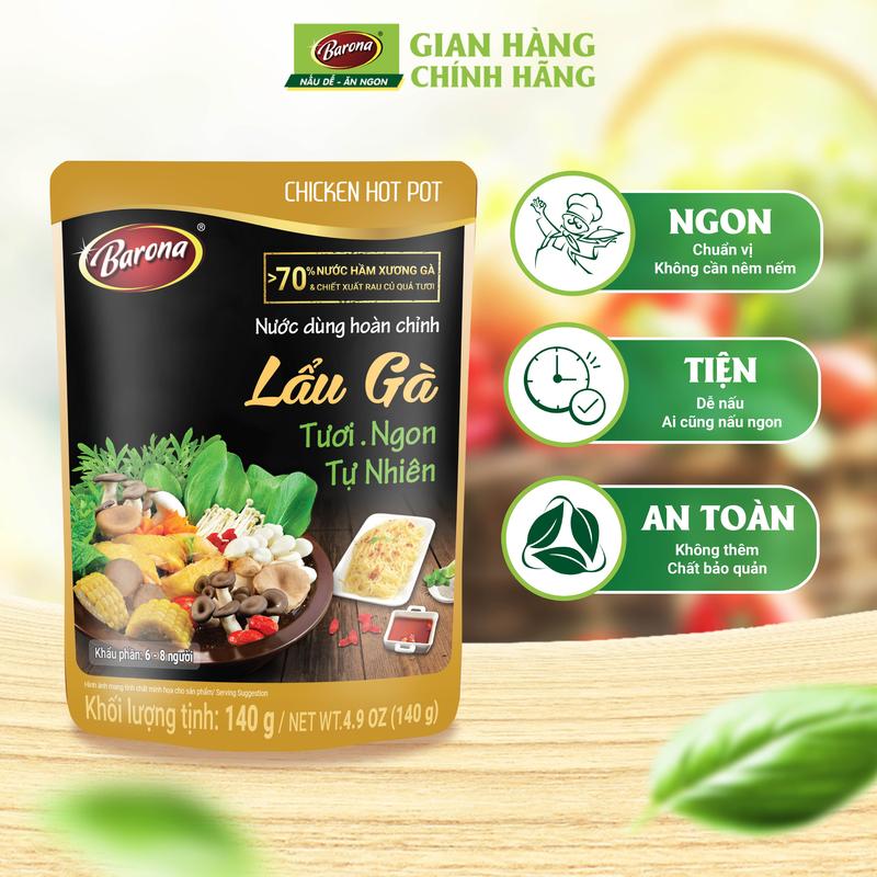  Gia Vị Nước Dùng Lẩu Gà Barona 140g tươi ngon chuẩn vị không cần nêm nếm 