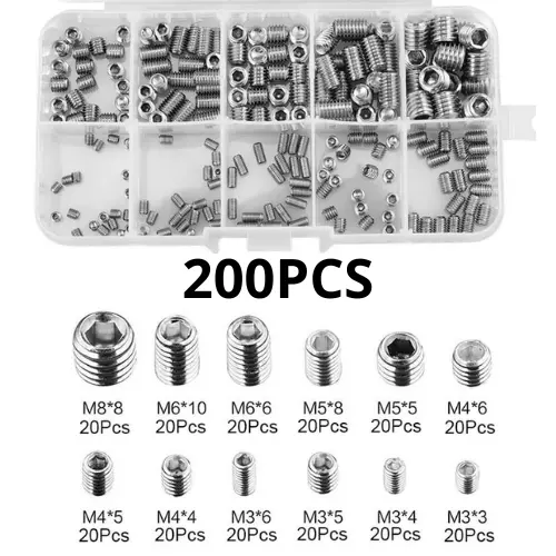 SET BAUT L TANAM STAINLESS STEEL 200 PCS M3-M8 BAUT TANAM L
