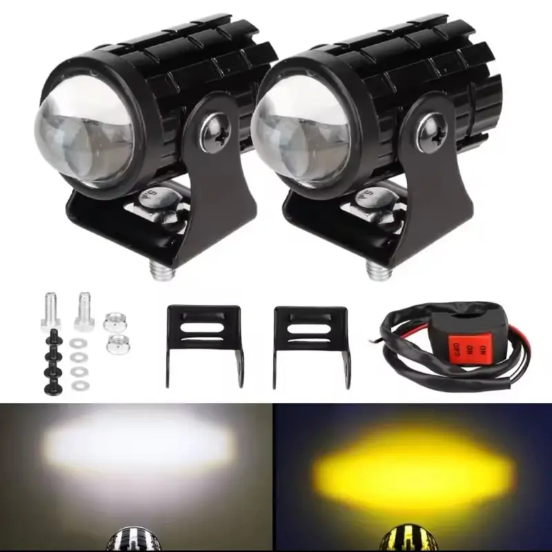 ( 2 PCS + SAKLAR ) LAMPU LASER D2 12~80Volt MINI DRIVING LIGHT PUTIH KUNING JAUH DEKAT MOTOR DAN MOBIL