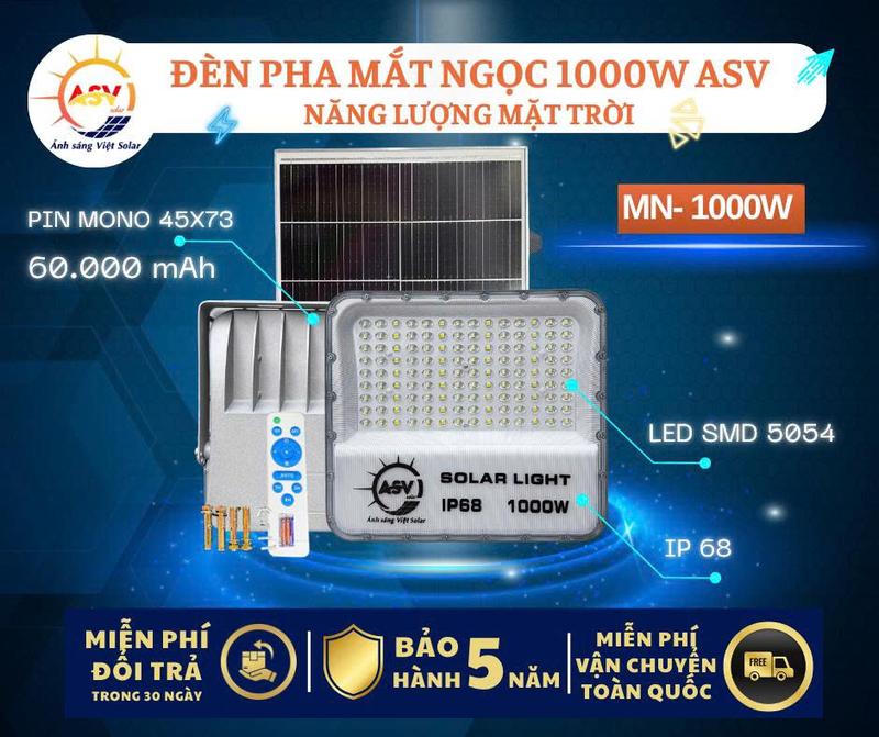 ASV SOLAR Đèn Pha Mặt Trời 1000W Chống Chói Năng Lượng Mặt Trời [ASV Chính Hãng]