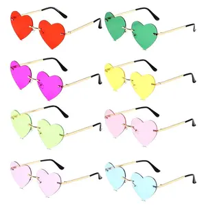 Accessories Party Hippie Costume Metal Sun Glasses Heart-Shaped Pink Hippie Sunglasses Rimless Heart Sunglasses
