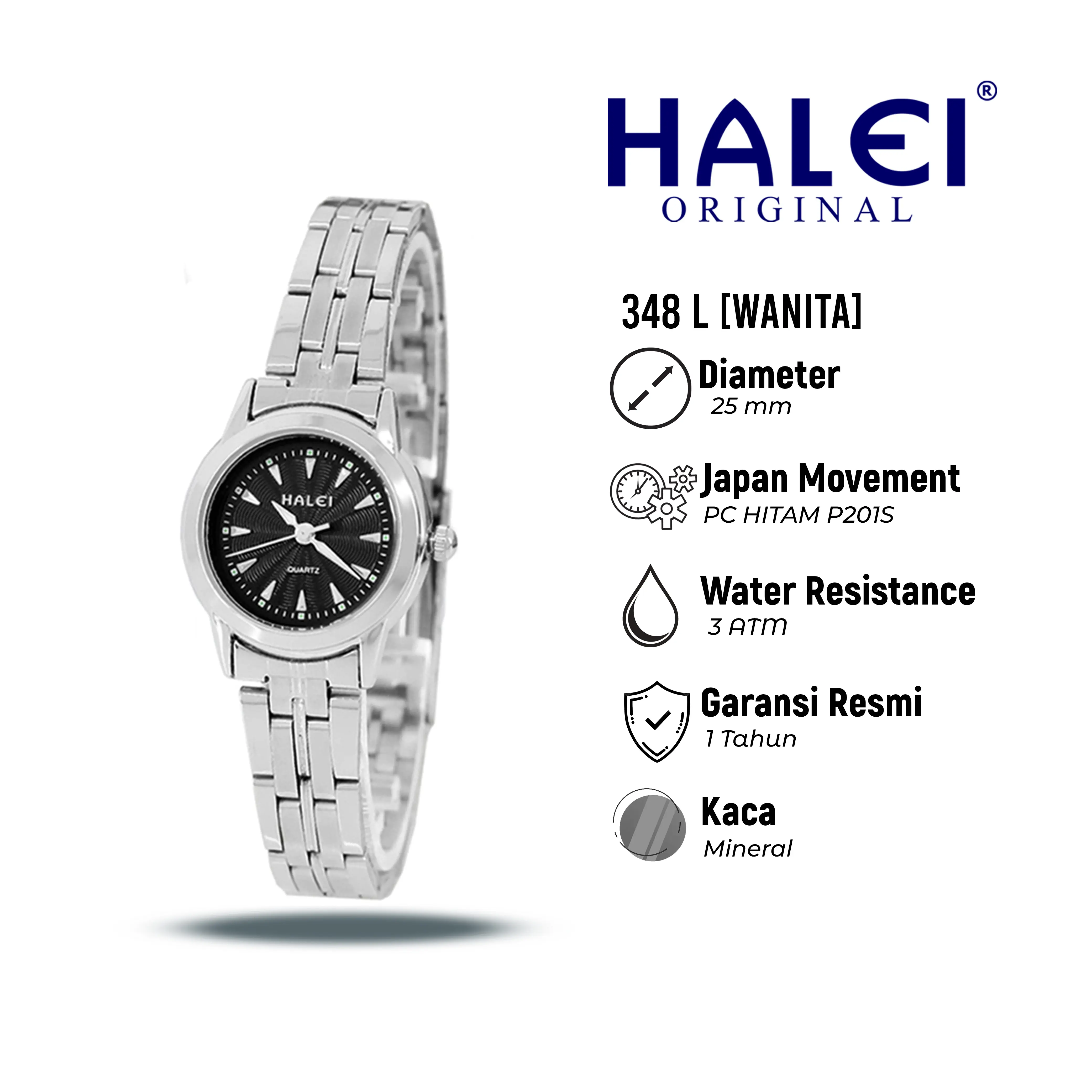 Halei Watch 348 L - Jam Tangan Wanita Rantai Stainless Steel Analog Kekinian - Tahan Air dan Garansi 1 tahun. Free Box
