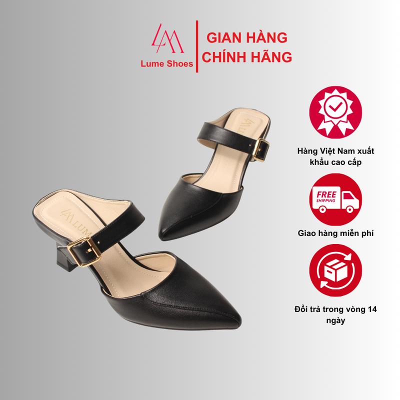 Giày Sục Nữ Mũi Nhọn Có Quai LUME 18 Màu Đen Kem Cao 5cm 7cm Da PU Cao Cấp Đế Cao Su Non Chống Trượt SỤC QUAI NGANG