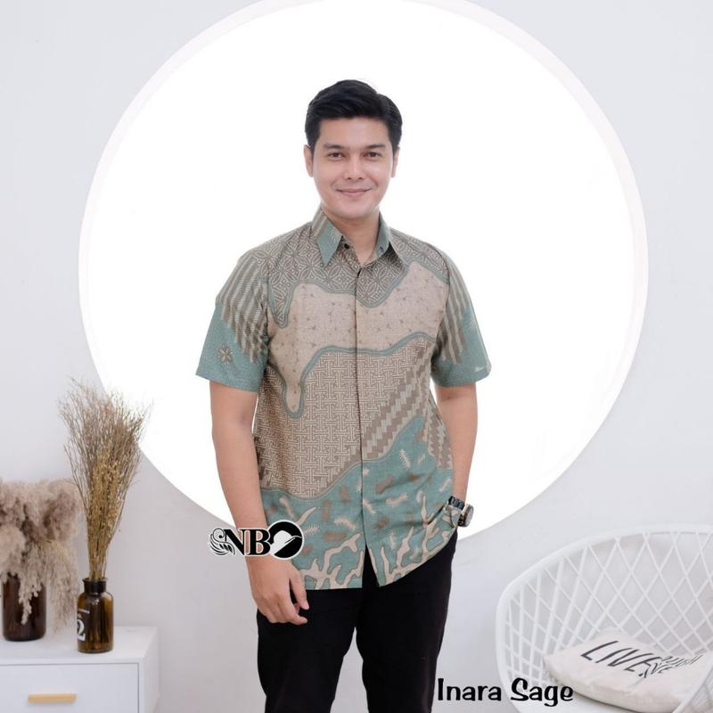 Couple Atasan Batik Pria Wanita Jumbo - Kemeja Lengan Pendek/Panjang - Blus Cardi & Blus Balon Busui Uk. M L XL XXL XL 4XL 5XL 6XL 7XL 8XL 9XL 10XL - Katun - Inara Sage - COD 1