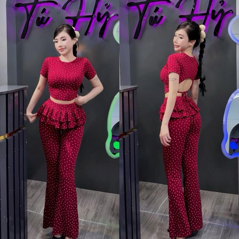 G70 SET ÁO TAY NGẮN HỞ LƯNG CỘT DÂY ,QUẦN BÈO TẦNG DÀI ỐNG LOE