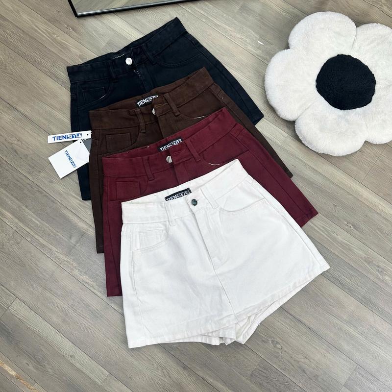  TIENSTYLE - Quần Váy Jean Một Nút Dáng A Chất Liệu Cotton Không Giãn Có Lót Quần Trong Bigsize Tới 80kg Màu Trắng Đen Đỏ Kem Quần váy Jean Nữ Bigsize Chuppy cá tính 