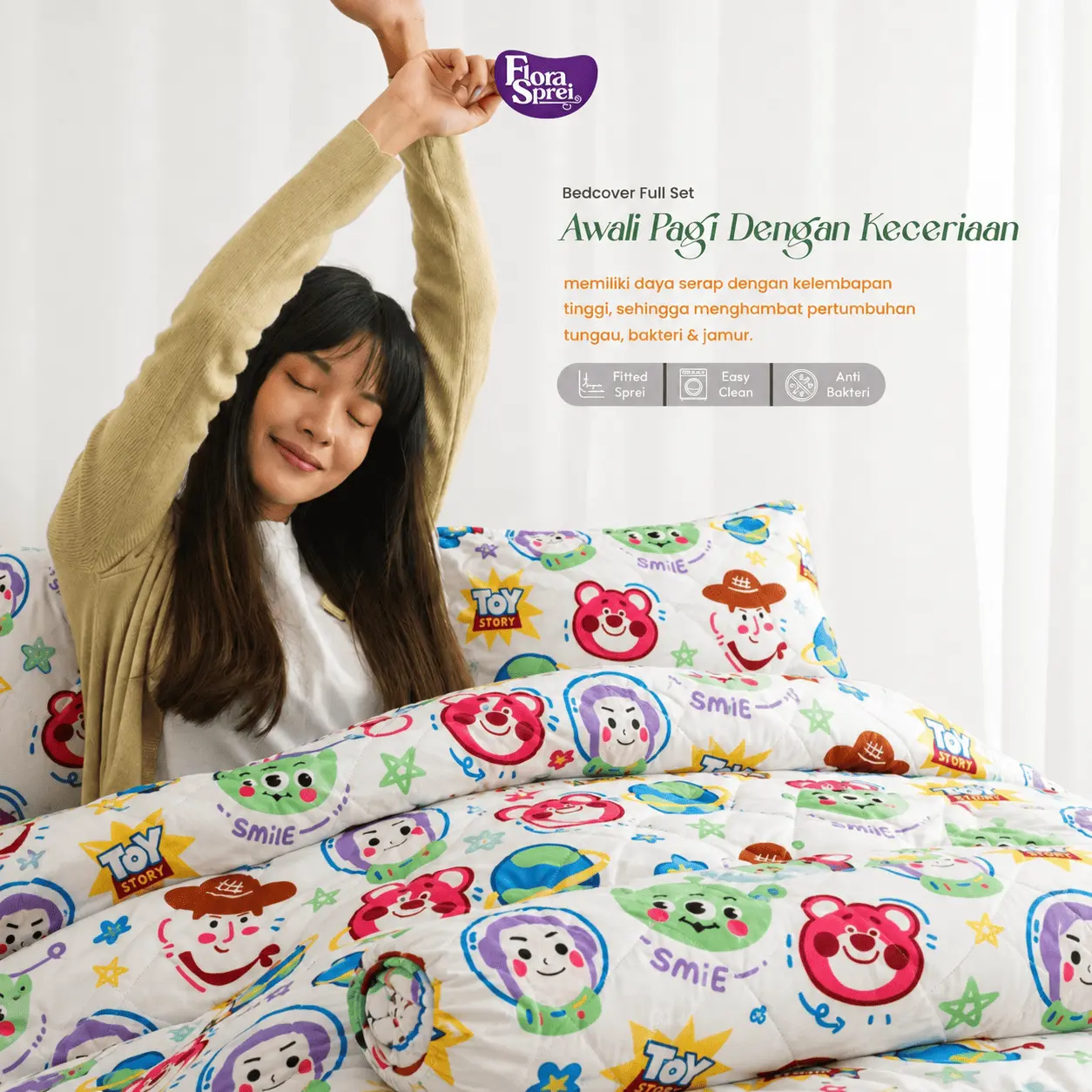 FLORA Set Sprei Selimut Seri Cute Bedcover Set Sprei lengkap Nyaman Dipakai Tidur Sepanjang Malam 120x200 160x200 180x200cm