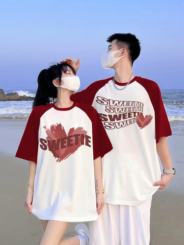 Áo Thun Cặp Đôi, Tay Áo Vai Tình Yêu, Chất Liệu Cotton Nguyên Chất, Áo Nữ Mới 2025, Ý Nghĩa Quà Tặng Ngày Lễ Tình Nhân 3
