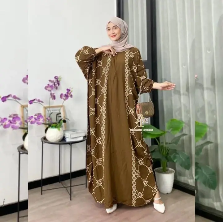 Gamis Kaftan Rayon Jumbo Premium Motif Mahalini d 180 Cm Adem Dan Nyaman
