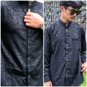 HM.id - kemeja koko sultan atasan Lengan panjang Kancing premium import muslim wear Dewasa Hitam Motif Embos Baju Seragam Simple Formal Casual Navy Slimfit baju koko pria kekinian.