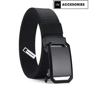 Ikat Pinggang Pria bahan Kanvas Nylon Model Rel Sabuk Pria Metal Buckle Belt Aksesoris Gesper Pengait