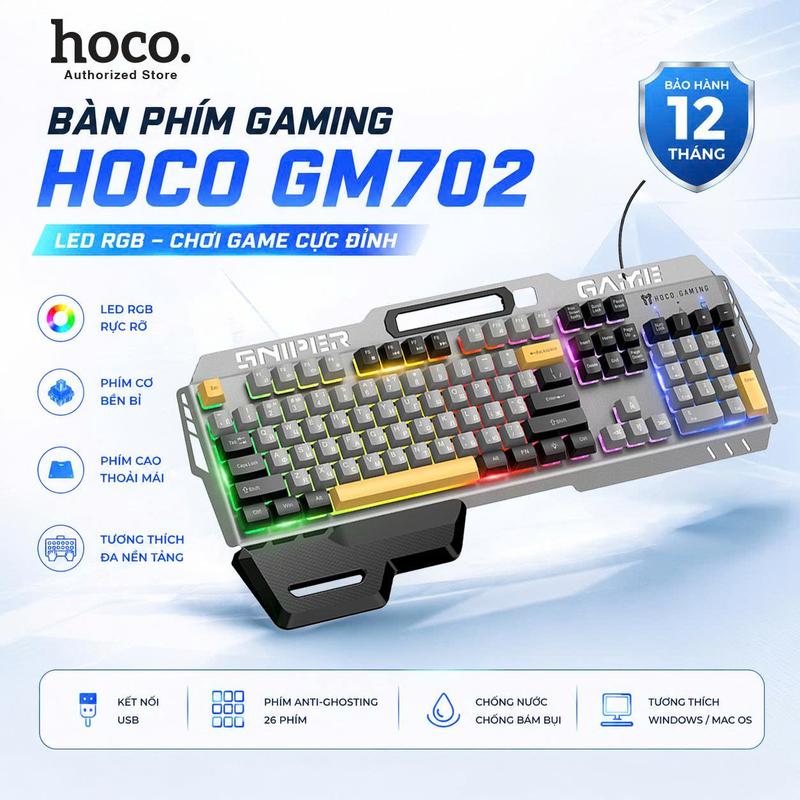 Bàn Phím Gaming Hoco GM702 Bàn Phím Có Dây, Bàn Phím Giả Cơ, Có Đèn Led, Bàn Phím Máy Tính