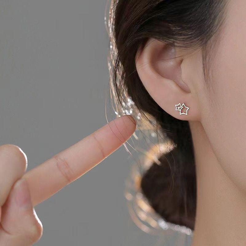 Product Introduction of New in Gemini Star Shape Ear Stud SweetExquisite Asymmetric Hollow Earring Jewelry Accessories sg 8