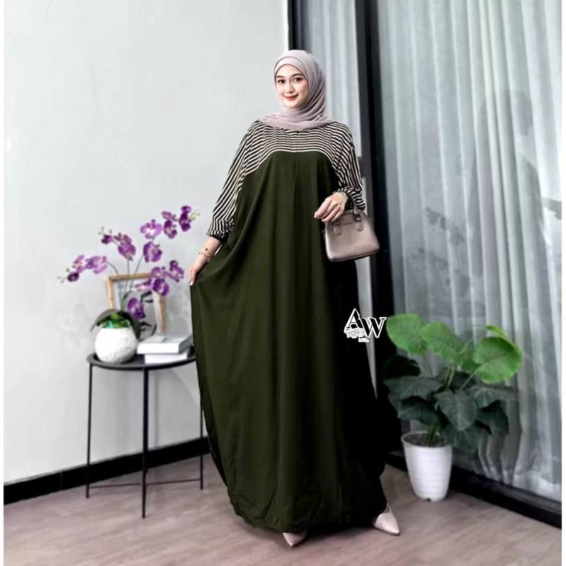 Kaftan Miska by Daster Qu - Gamis Kaftan Lebaran Motif Batik Salur Encim Home Dress Kaftan Rayon 3