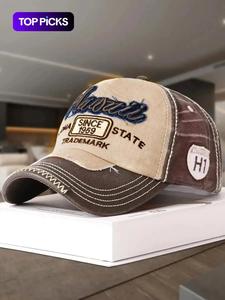Gorra estilo béisbol con parches bordados y letras, diseño de retazos, visera de estilo casual y retro, unisex, versátil, ideal para actividades al aire libre y uso diario